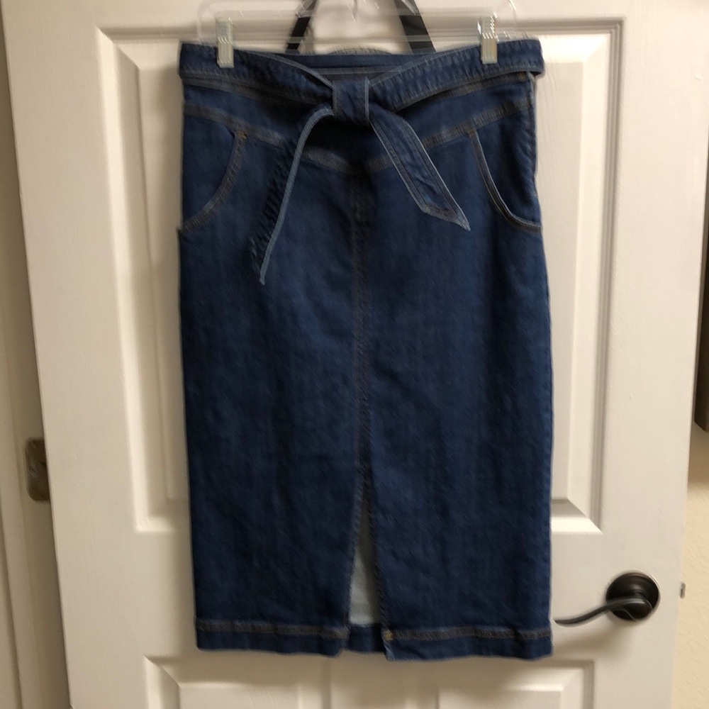 Free People Denim Midi Skirt with Tie Waist
